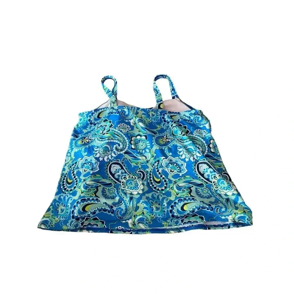 Lands' End Women's Blue Aqua Paisley Tankini Swim Top Size 18